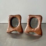 Pair of antique art nouveau copper metal photo frame  hammered copper