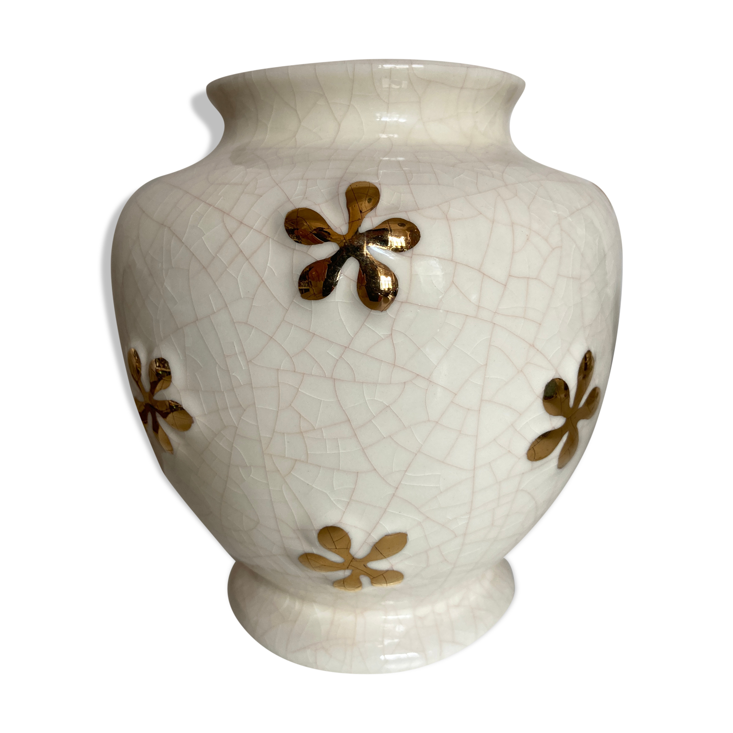 Vase en céramique faïence de Longwy 1960 fleurs or