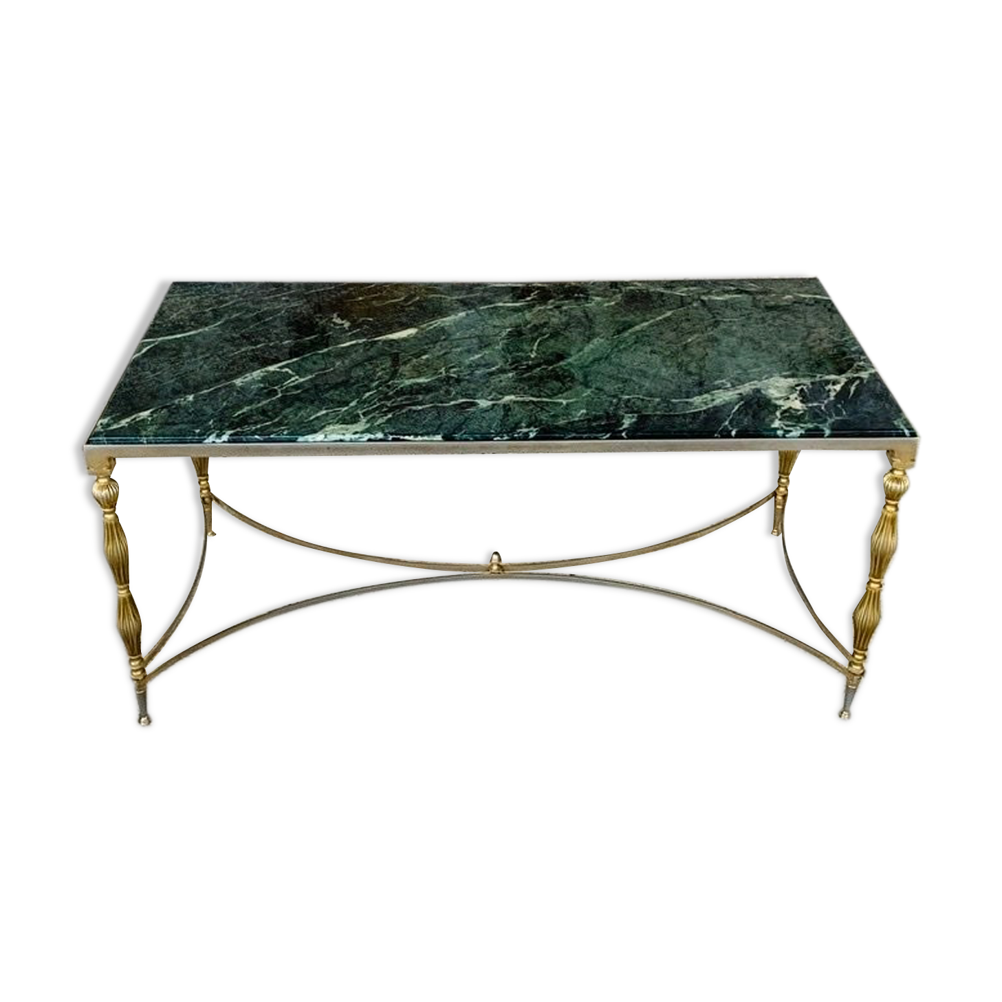 Coffee table in green marble and brass circa 50/60