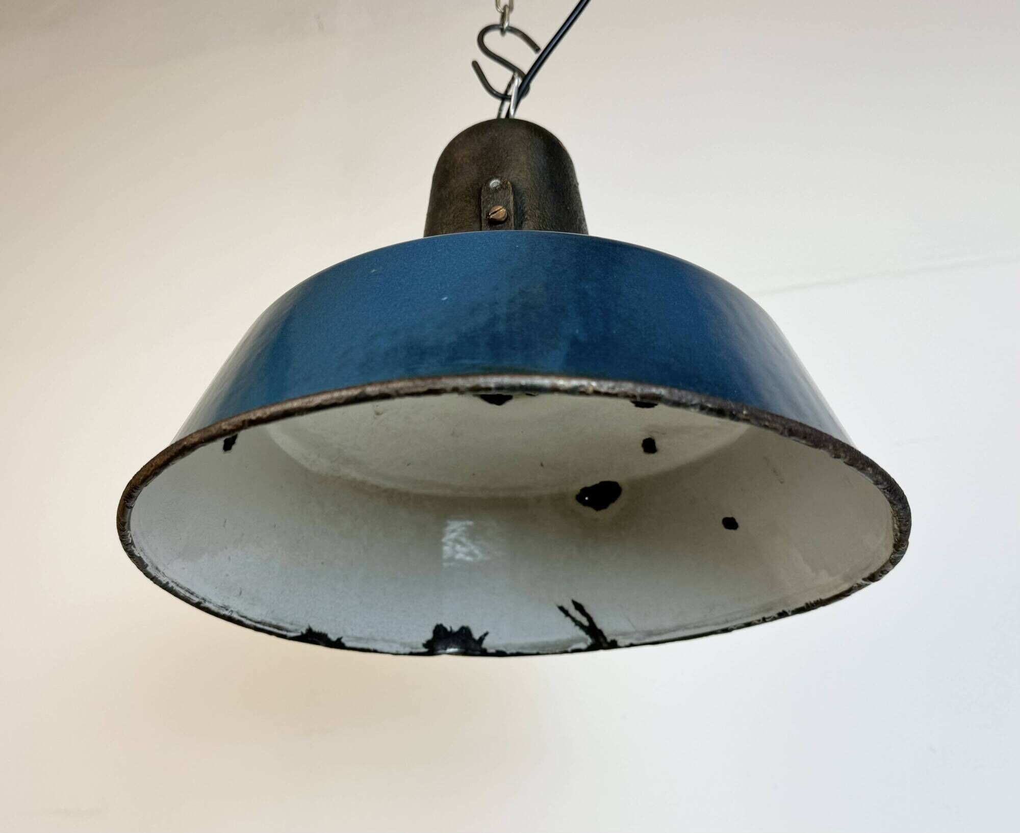 Industrial Blue Enamel Factory Lamp with Cast Iron Top, 1960s