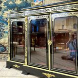 Large Sideboard Or Low Bookcase In Boulle Marquetry, Blackened Wood, Napoleon III Period