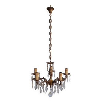 Lustre en bronze avec pampilles en cristal