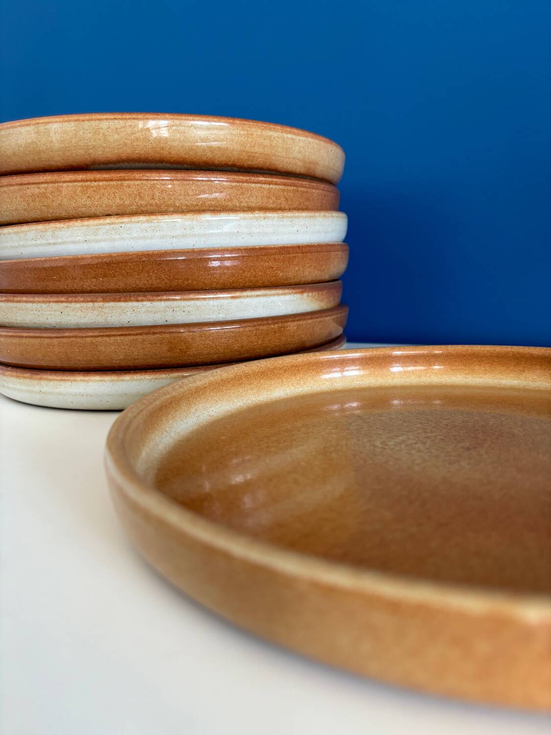Service de 6 assiettes creuse en grès vintage - art de la table ceramique grès vintage