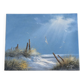 Marine landscape tableau – Dunes and seagulls by the sea – Signed painting