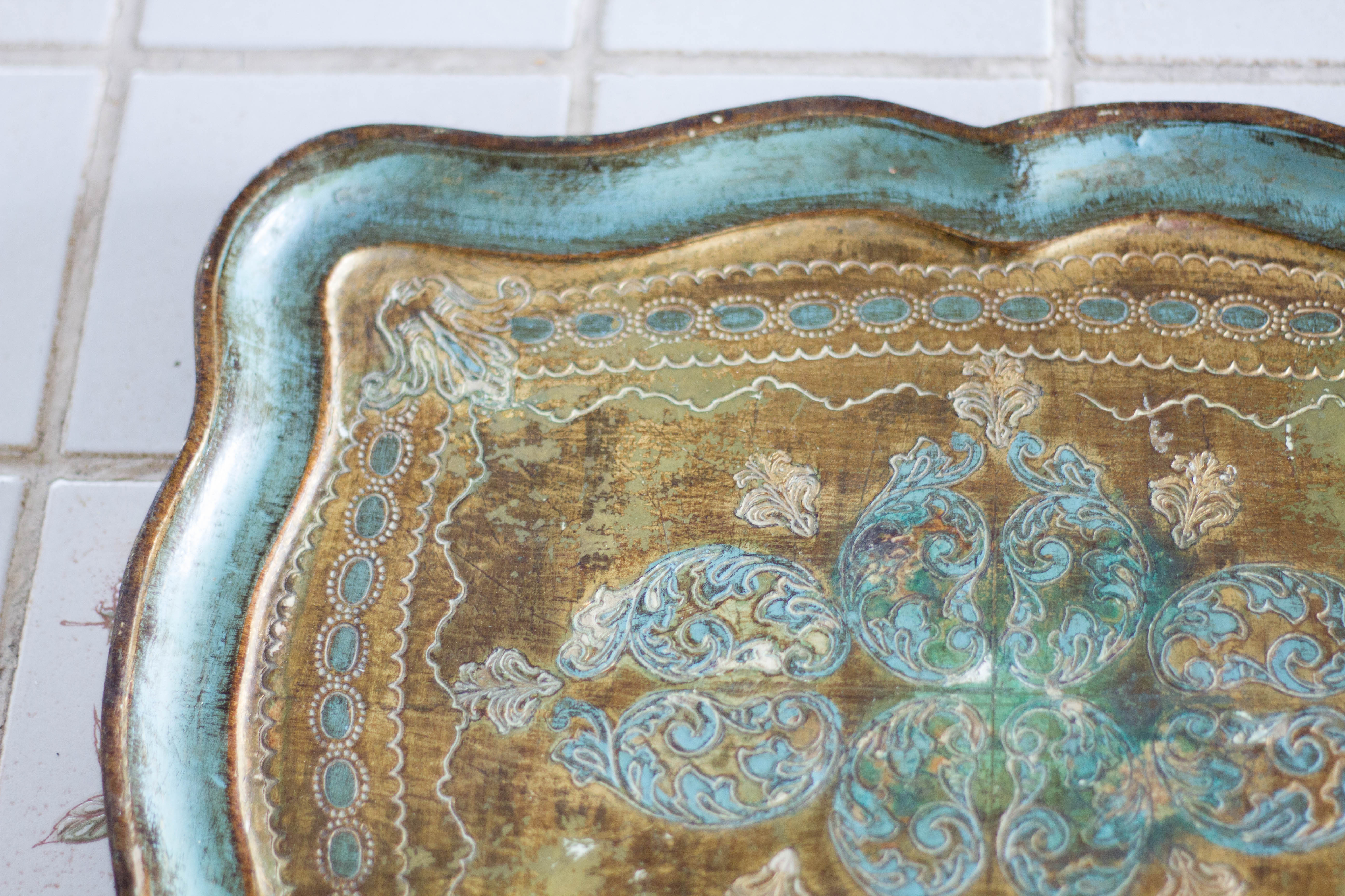 Wooden tray, tea set