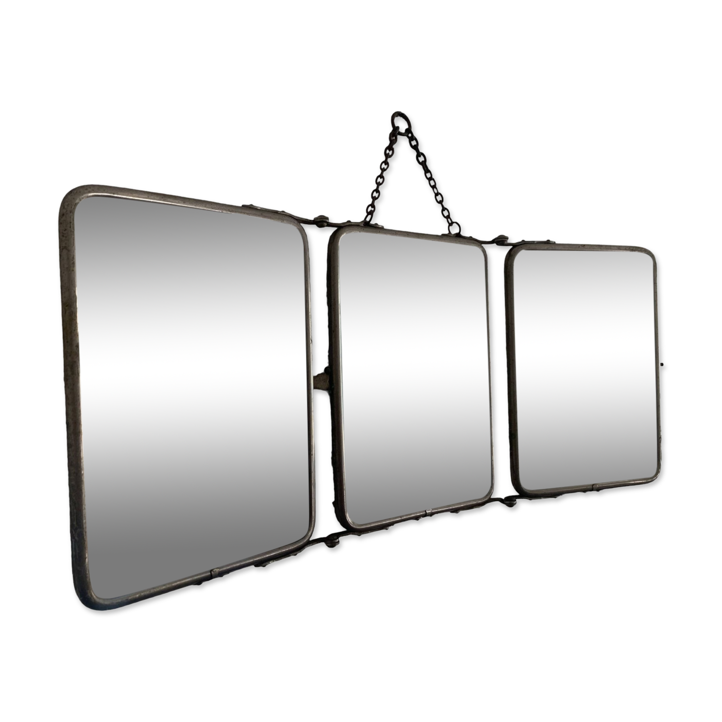 Vintage mirror 1930 crystal barber triptych - 22 x 51 cm