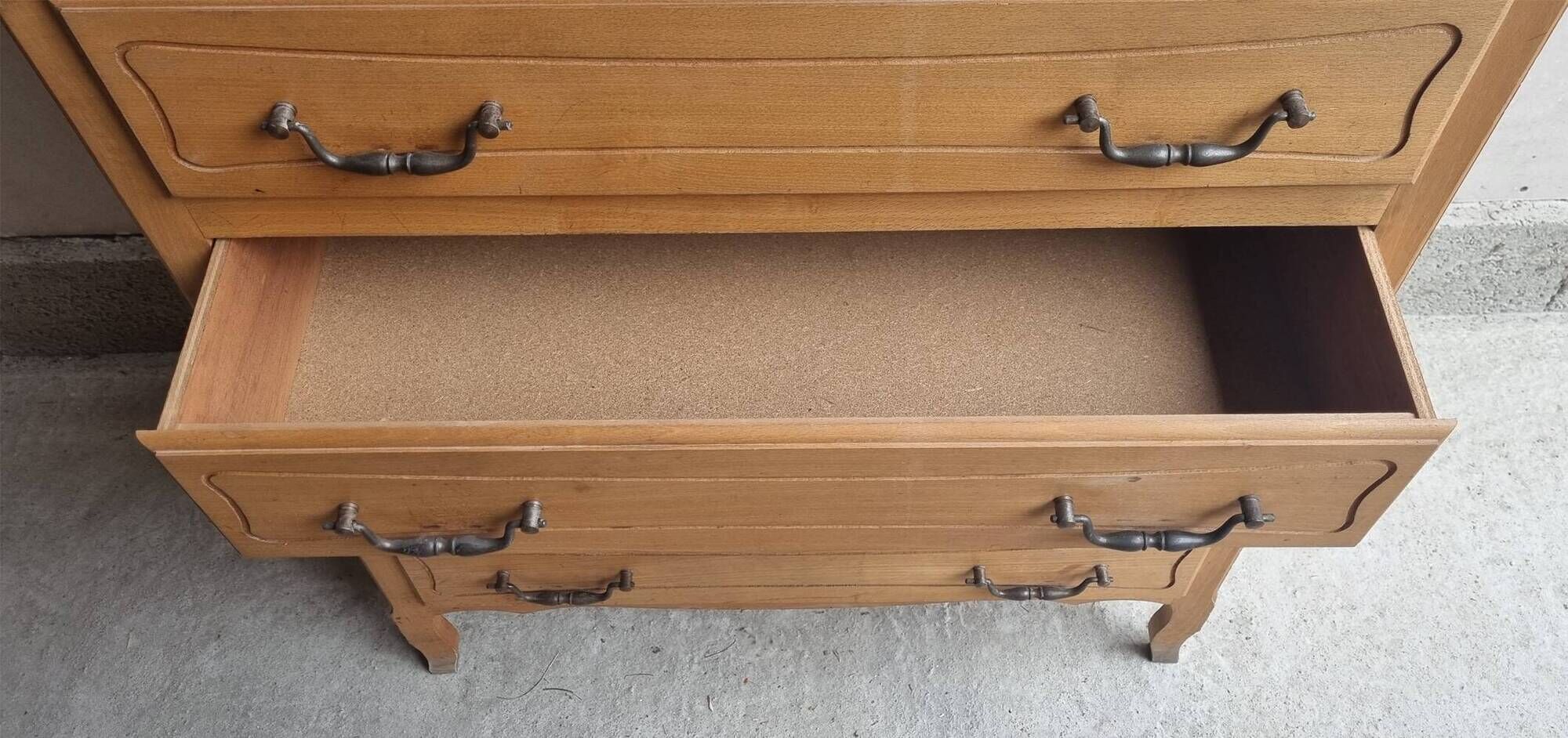 Louis XV style chest of drawers, in blond wood, vintage 60s