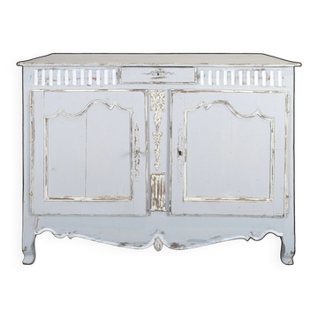 Buffet Louis XV en chêne patiné gris clair deux portes un tiroir