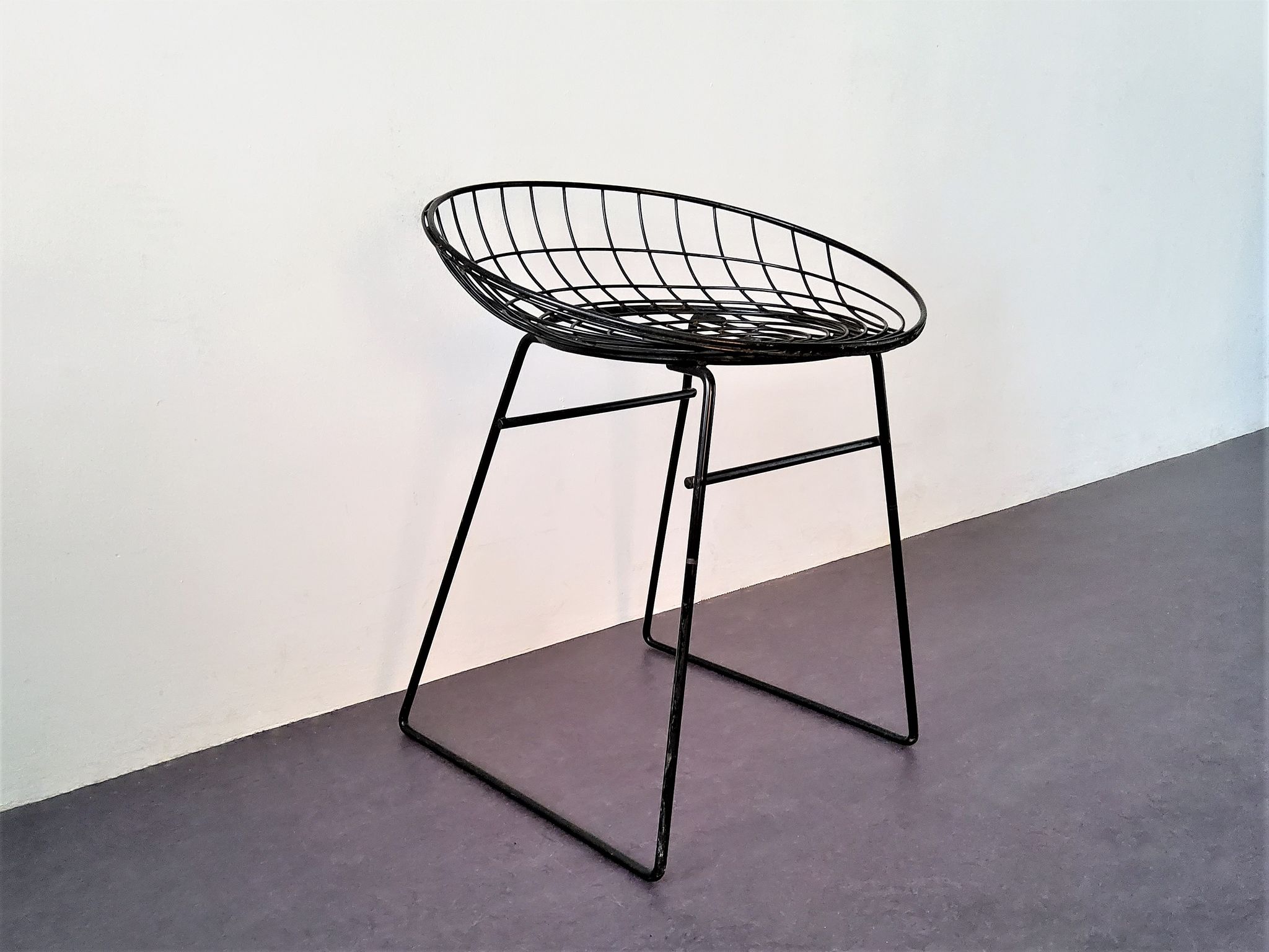 Black KM05 Wire Stool by Cees Braakman & Adriaan Dekker for Pastoe, 1960's