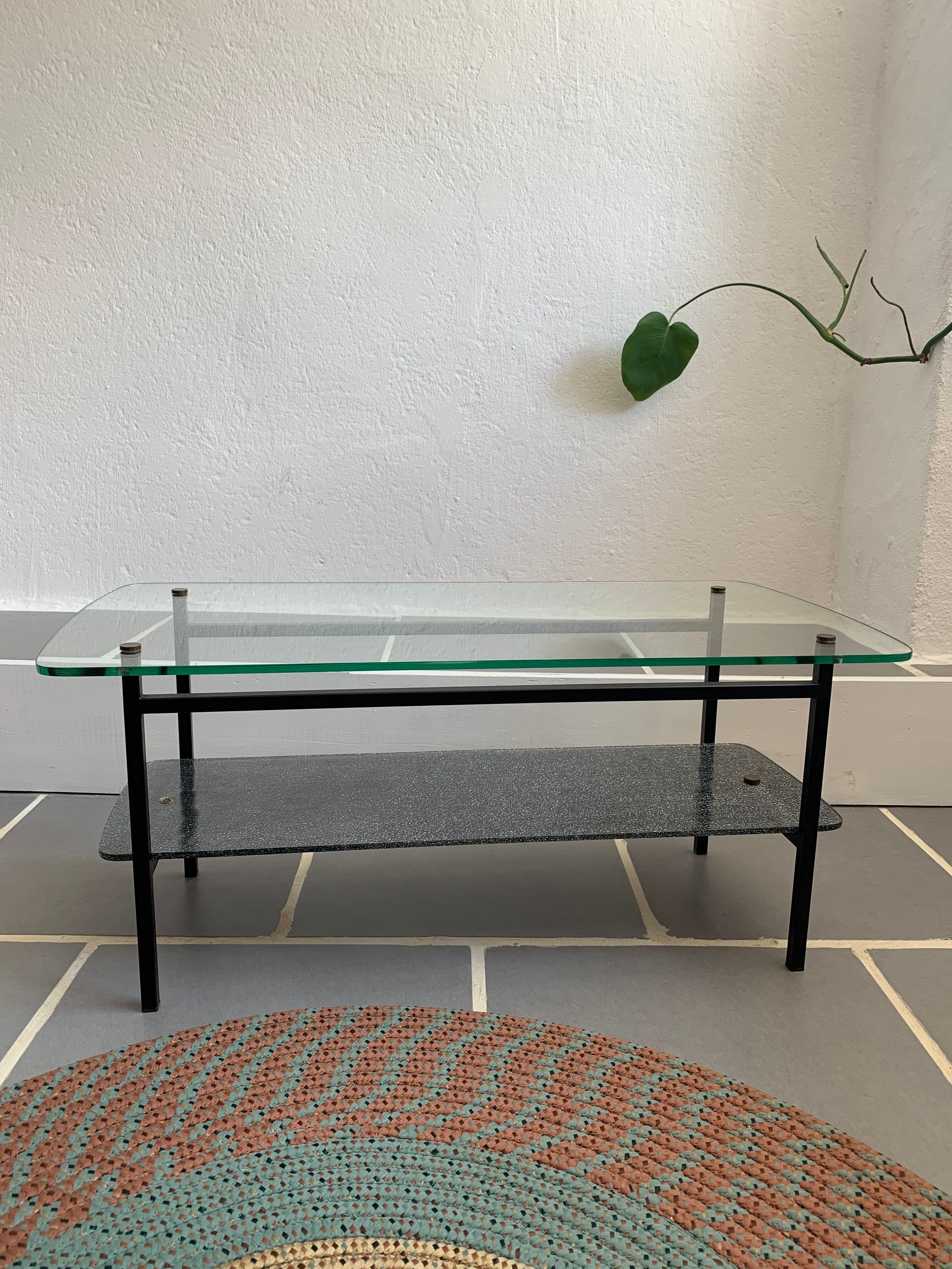 Vintage glass and steel coffee table Years 50