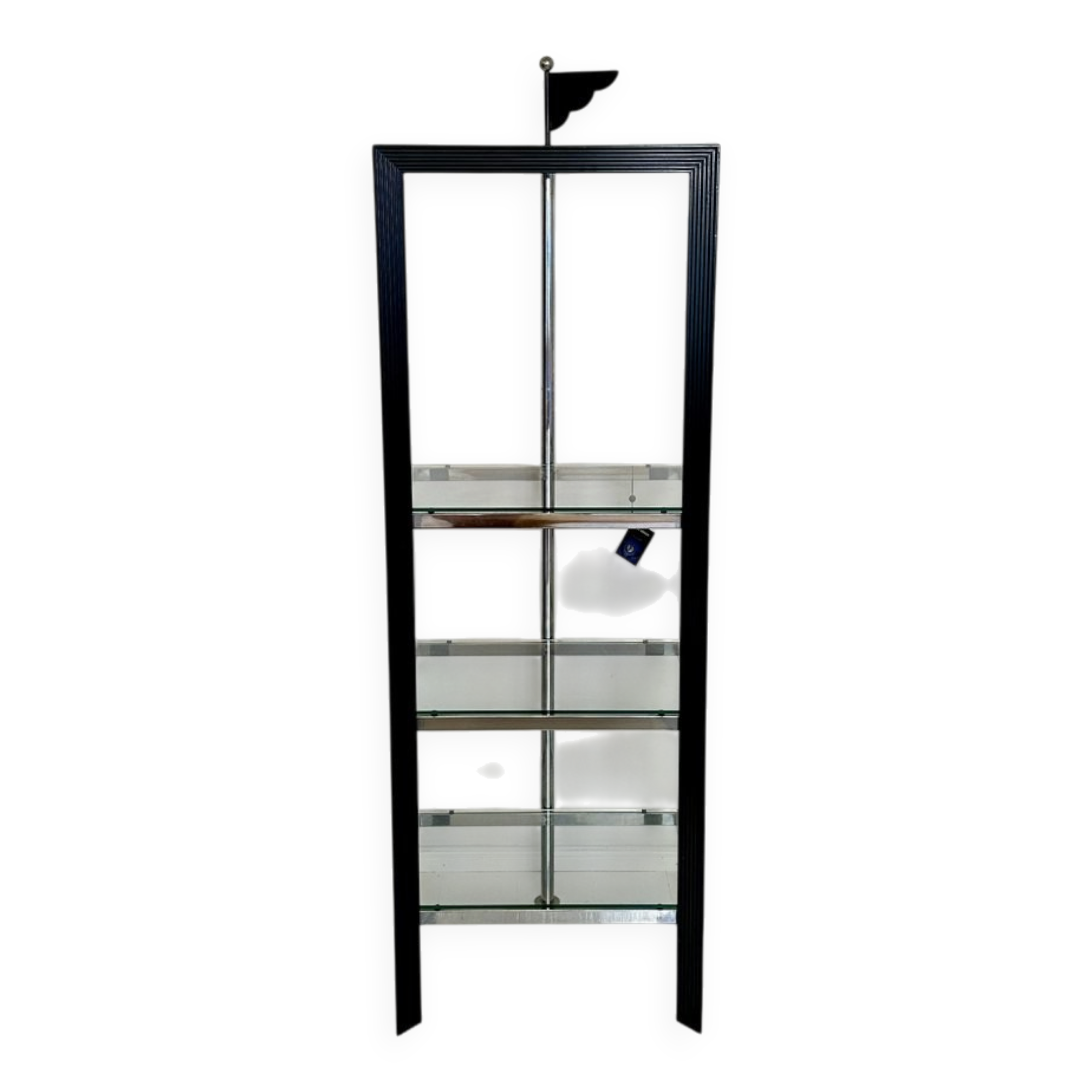 Italian Postmodern Chrome, Black Wood and Glass Shelf by Ponti Terenghi, 1980s