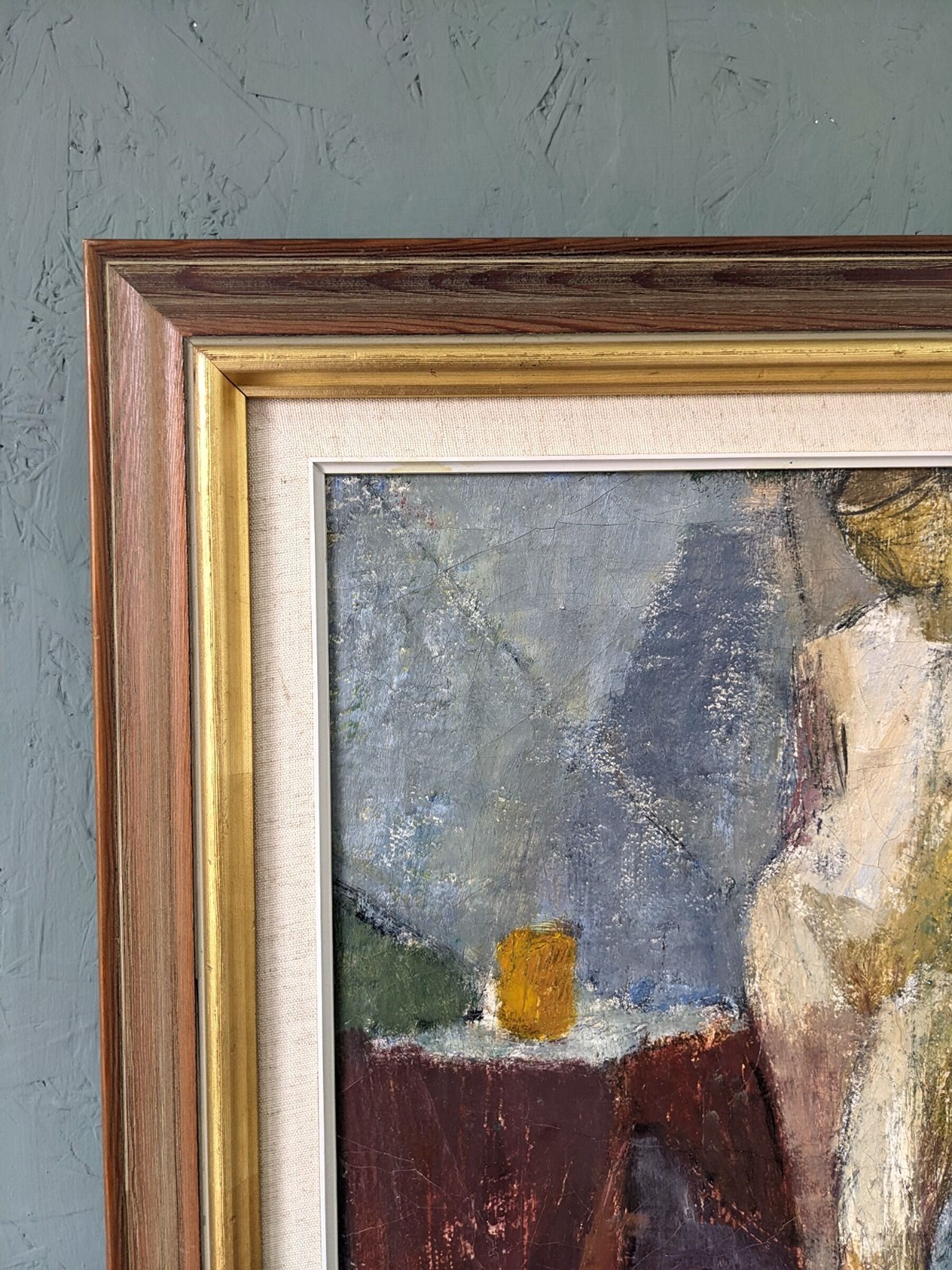 1945 Mid-Century Modern "Leaning Model" Swedish Vintage Figurative Portrait Oil Painting, Framed