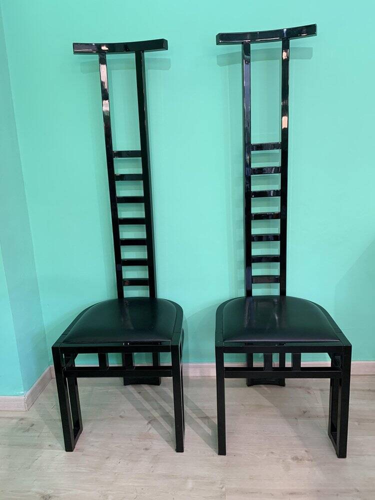 Decorative Black Lacquered Chairs, Italy, 1970, Set of 2