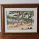 Watercolor painting Landscape pine forest and bicycles