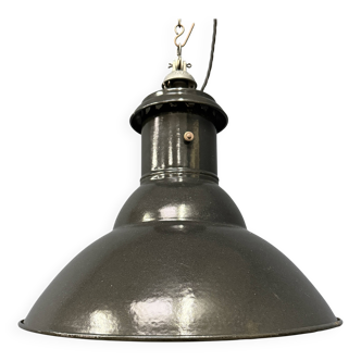 Industrial French medium black enamel pendant lamp