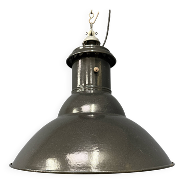 Industrial French medium black enamel pendant lamp