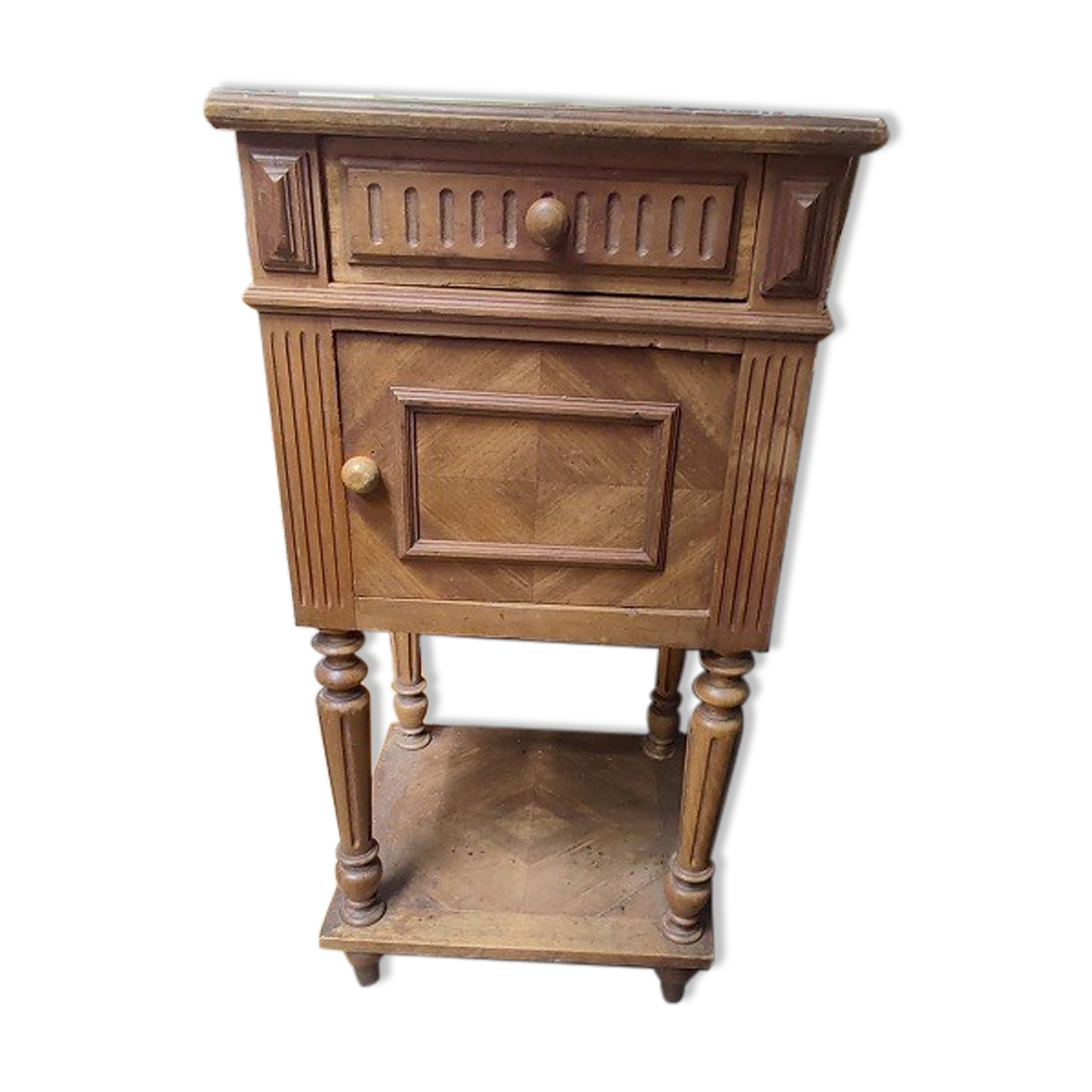 Bedside table solid wood inlaid drawer vintage antique door