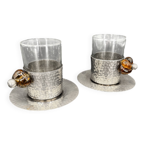 Duo de tasses en métal - verre