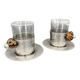 Duo of hammered metal and blown glass cups — handcrafted work