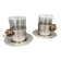 Duo of hammered metal and blown glass cups — handcrafted work