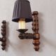 Pair of 60s Brutalist wall lights in varnished wood