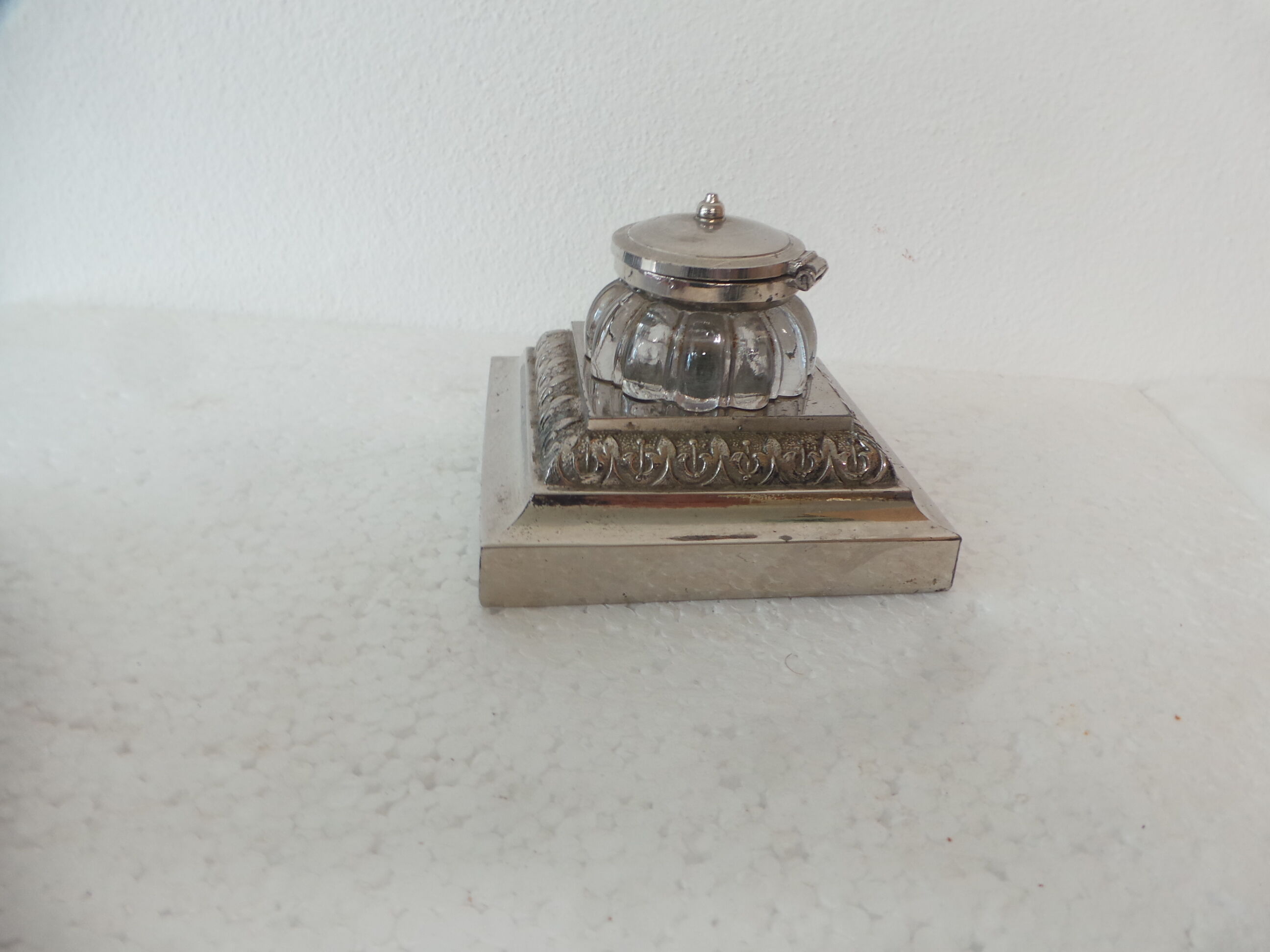 Encrier de bureau metal et verre art déco