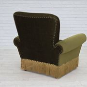 1970s, Danish lounge chair, high, furniture velour, ash wood legs.