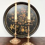 Pair of antique turned rose brass candlesticks (24 cm)