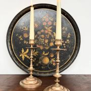 Pair of antique turned rose brass candlesticks (24 cm)