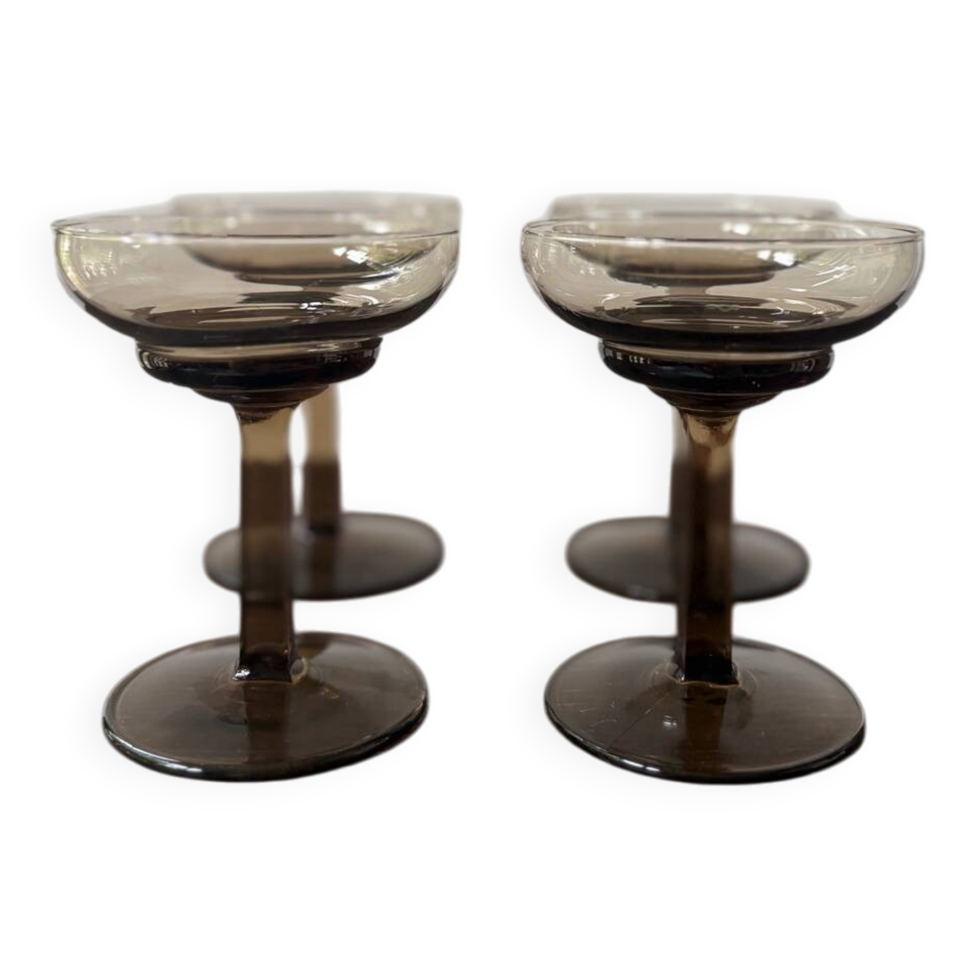 Lot de 4 verres art déco en verre fumé