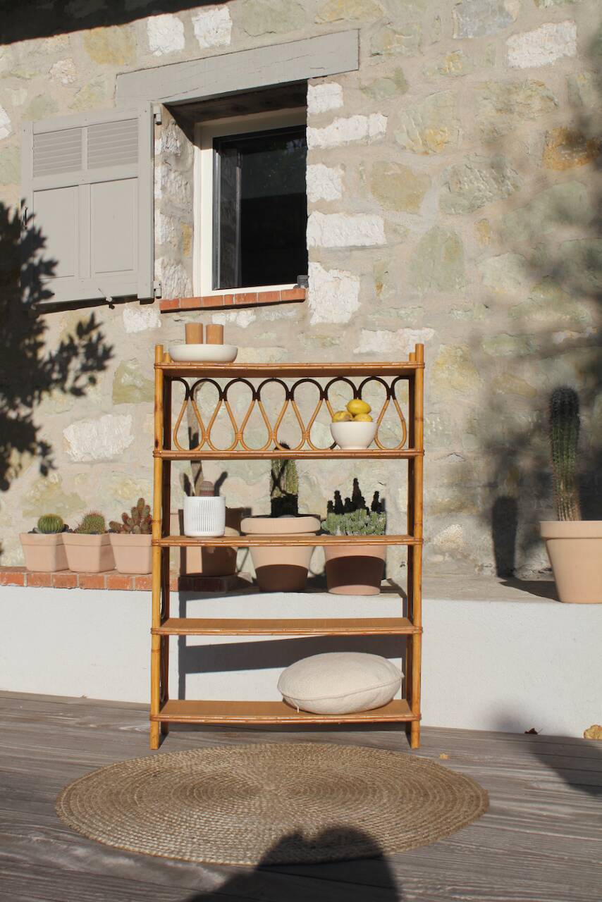vintage rattan bookcase