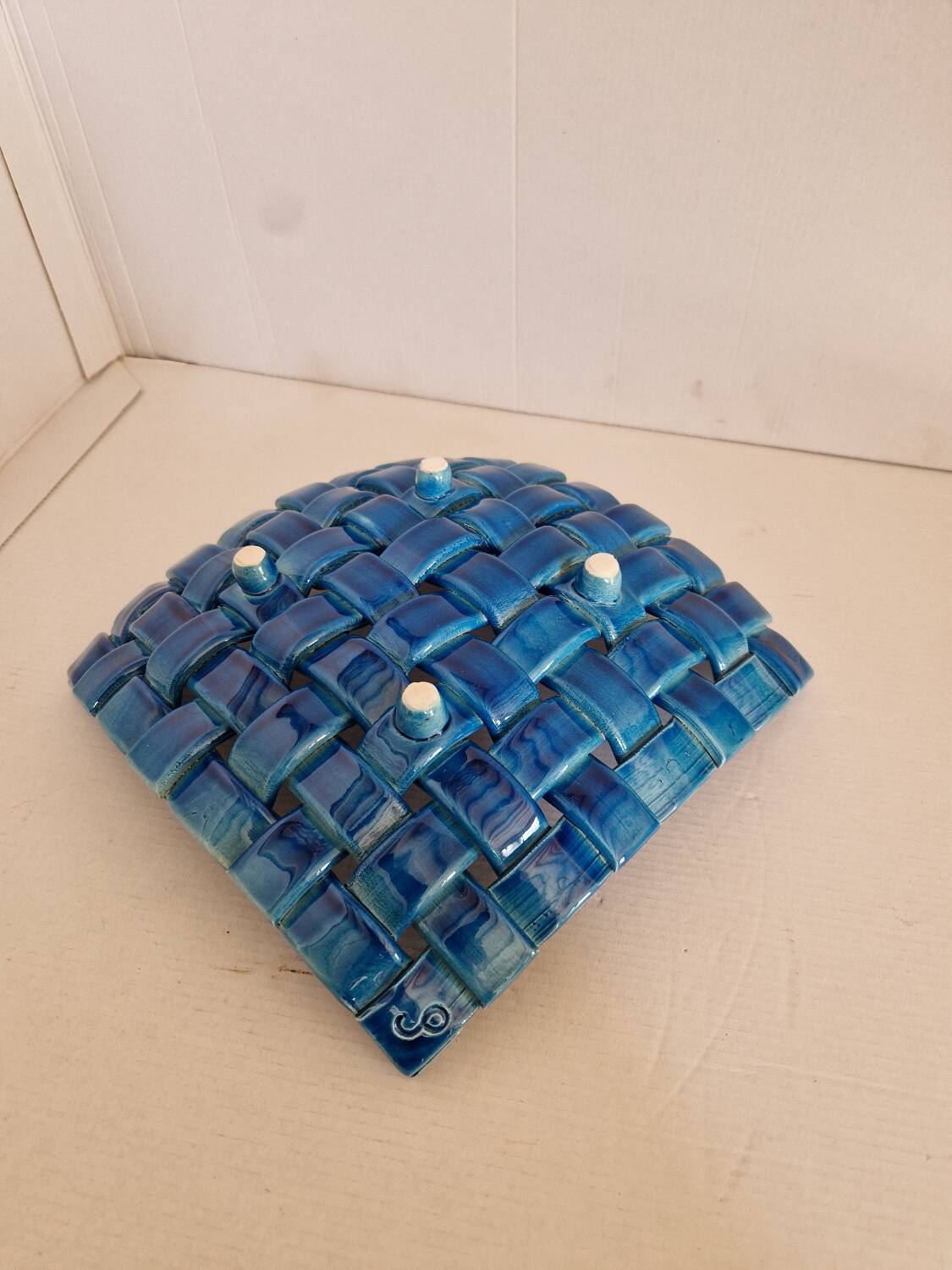 Antique woven ceramic fruit basket