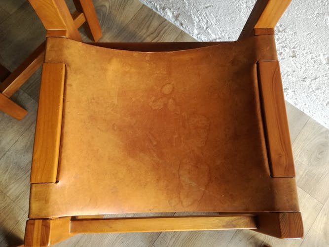 Suite de 6 chaises orme et cuir de la maison regain - circa 1960