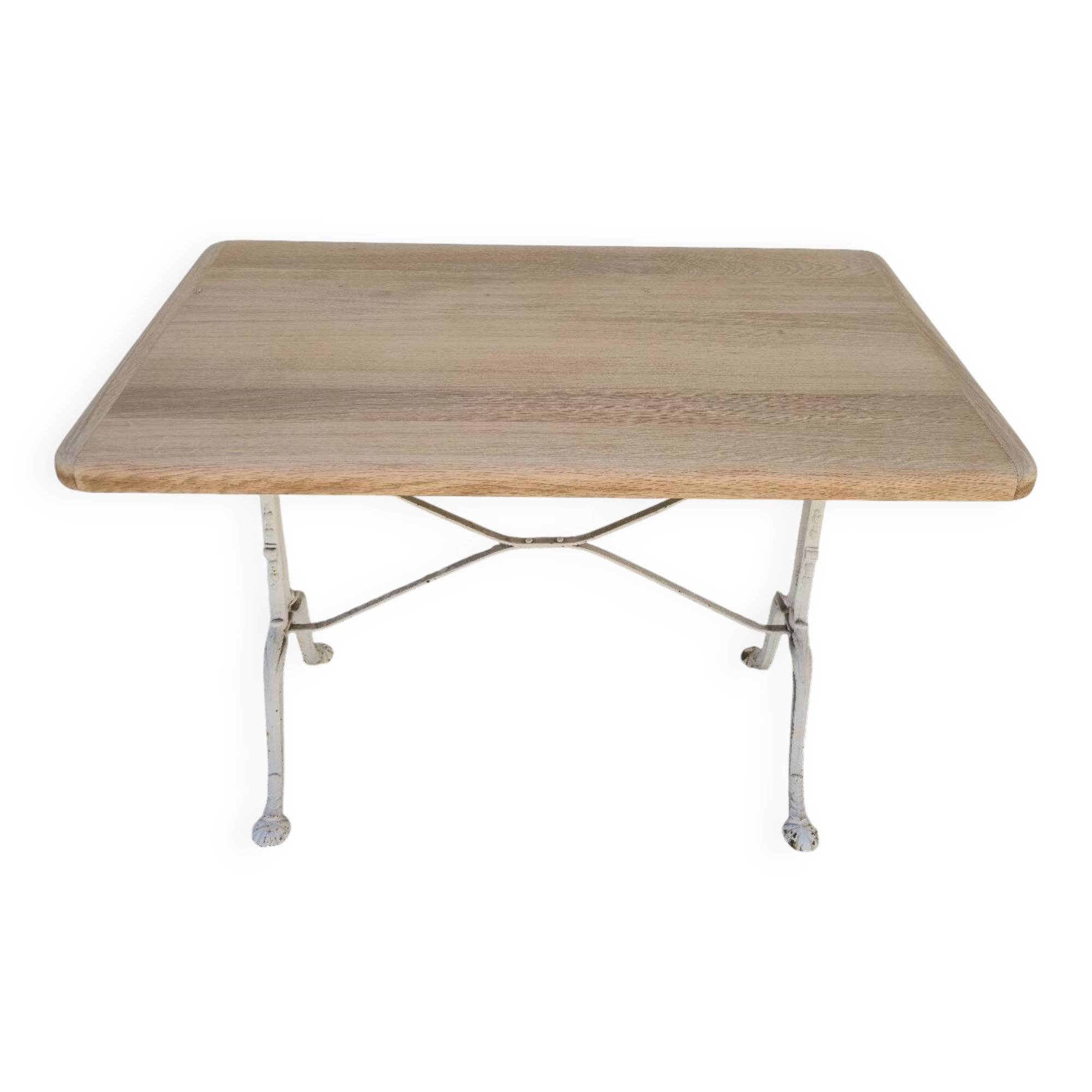 Table de bistrot ancienne en bois aérogommé et fonte