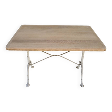 Table de bistrot ancienne en bois aérogommé et fonte