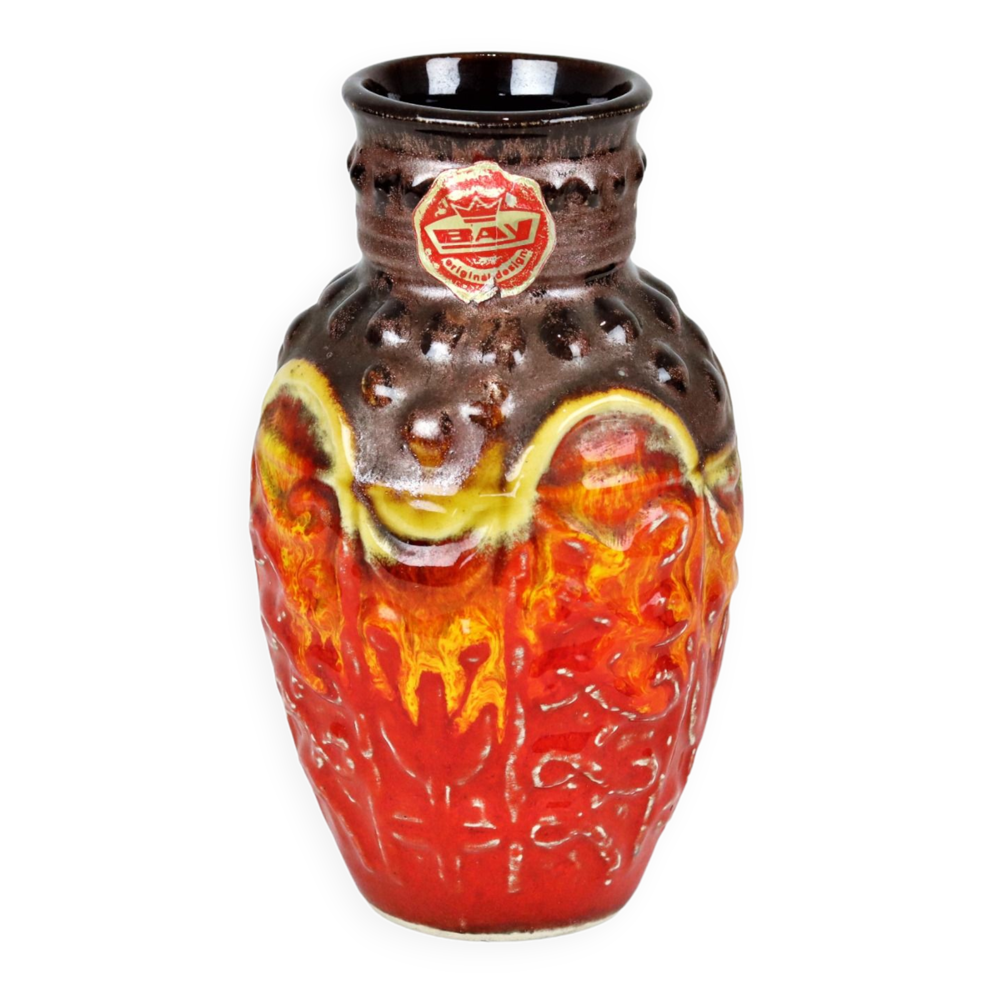 Flamed Fat Lava Vase West Germany Bay Red Orange 98-17