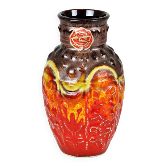 Vase de lave flambée Allemagne de l’Ouest Baie Rouge Orange 98-17