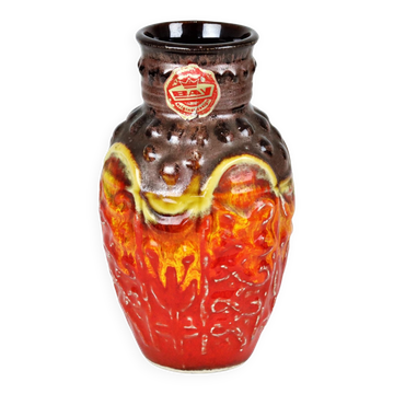 Flamed Fat Lava Vase West Germany Bay Red Orange 98-17