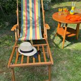 Transat/ chilienne vintage en bois avec repose-pieds — Années 60