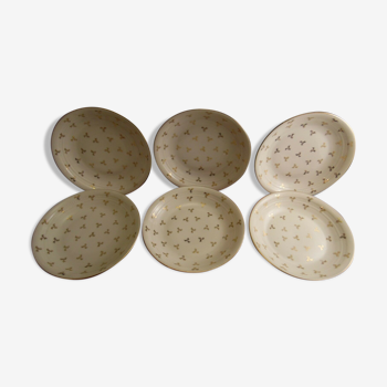 Service de 6 assiettes creuses en porcelaine de Limoges CF motif blanc et or