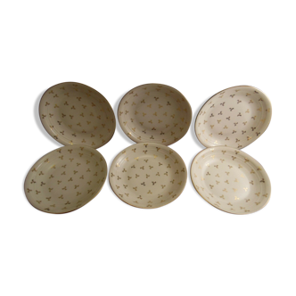 Service de 6 assiettes creuses en porcelaine de Limoges CF motif blanc et or