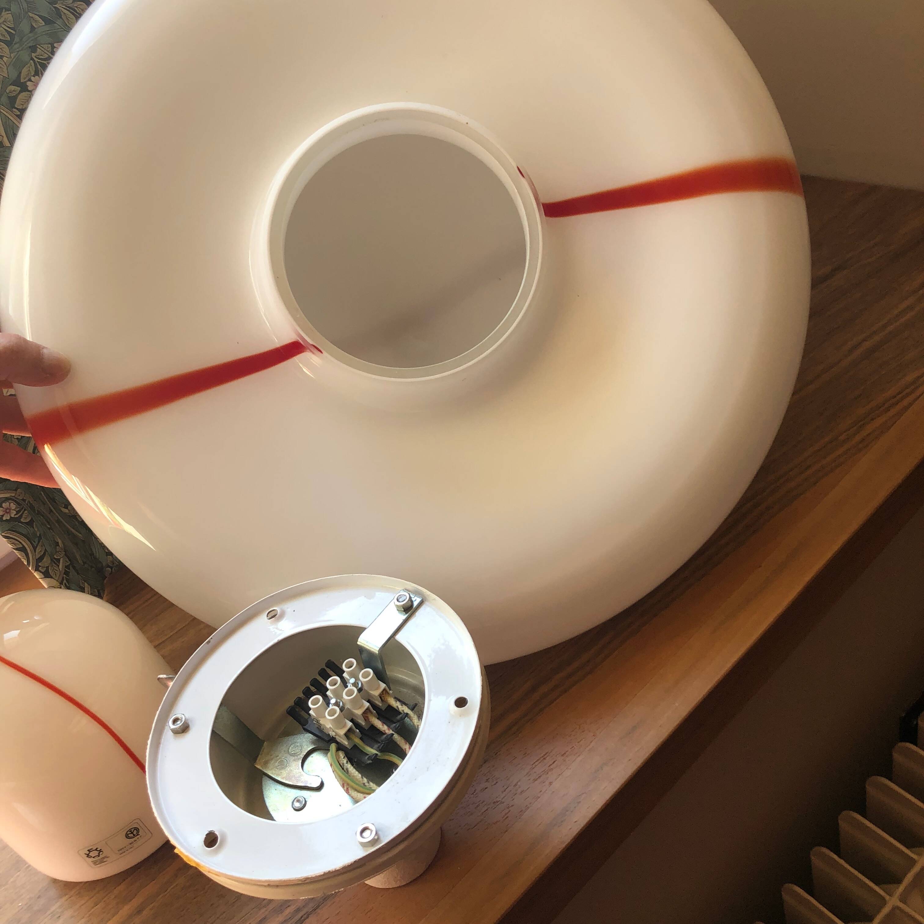 Red and White Murano Glass Ceiling Light by Renato Toso for Leucos