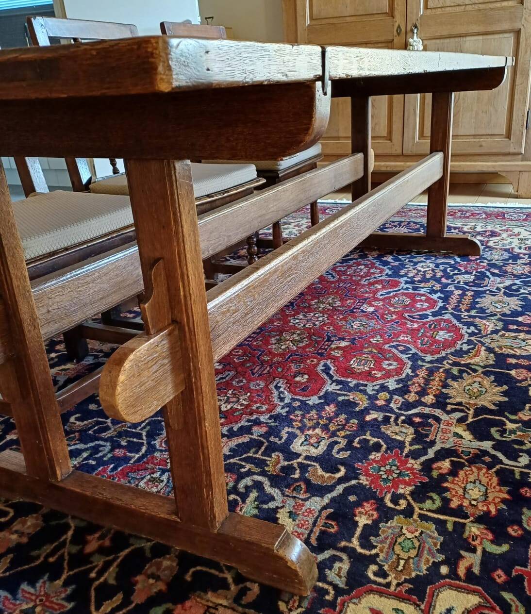 Refectory table in solid oak and 6 chairs, 17th–18th century