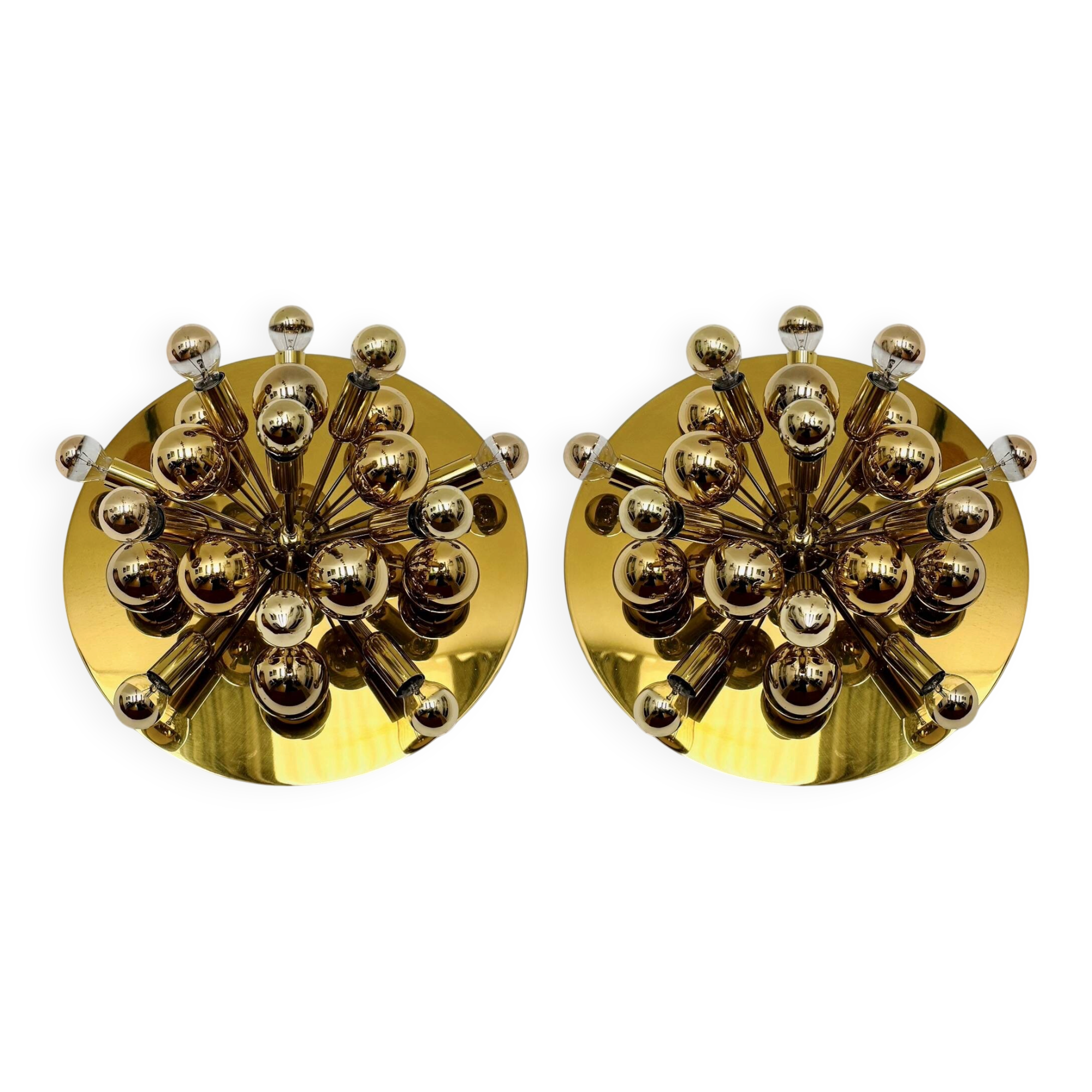 Set of 2 Amazing Golden Sputnik Wall or Flush Lamps by Cosack