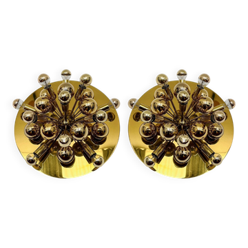 Set of 2 Amazing Golden Sputnik Wall or Flush Lamps by Cosack