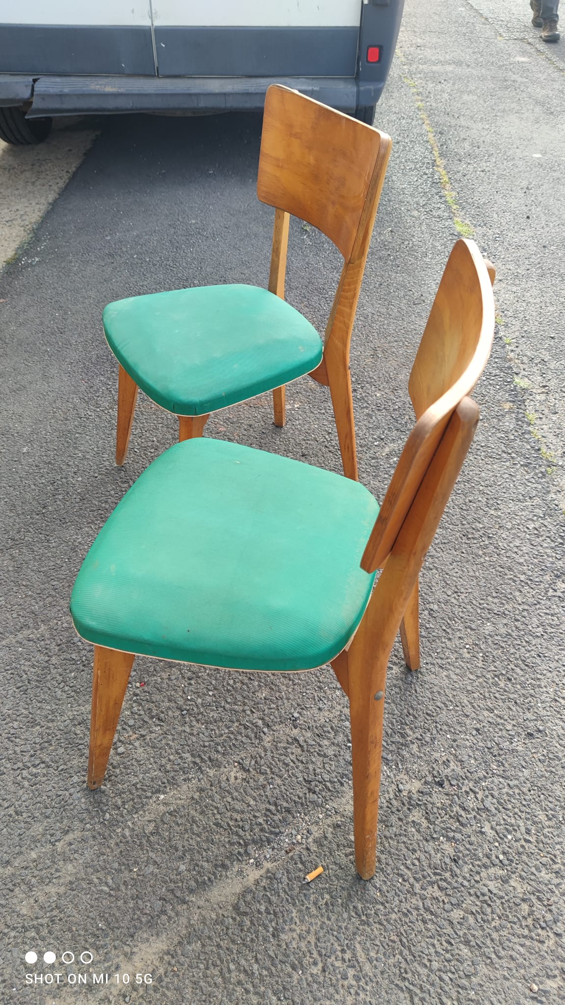 Pair of chairs monobloc l - m in solid beech circa 1960