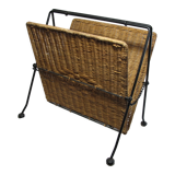 Vintage magazine rack in metal and wicker