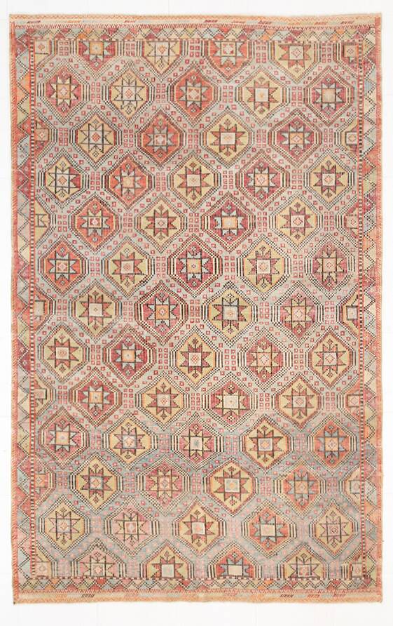 6x10 Pale Red Green Tribal Wool Kilim Rug, 189x300Cm