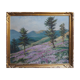 Painting heather landscape with mountain and village signed cf. anglade