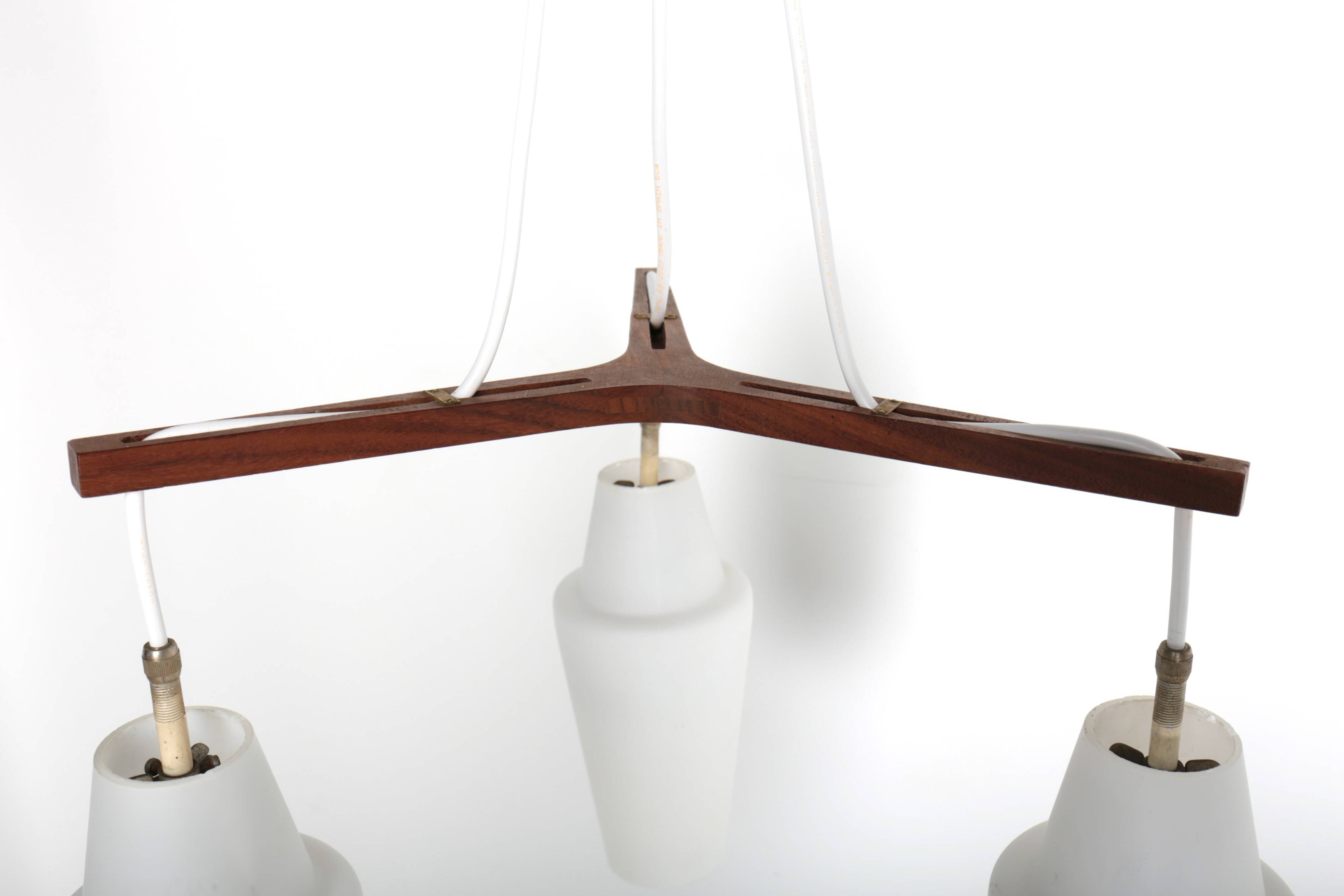 Scandinavian teak and opaline chandelier, Philips, 1960s